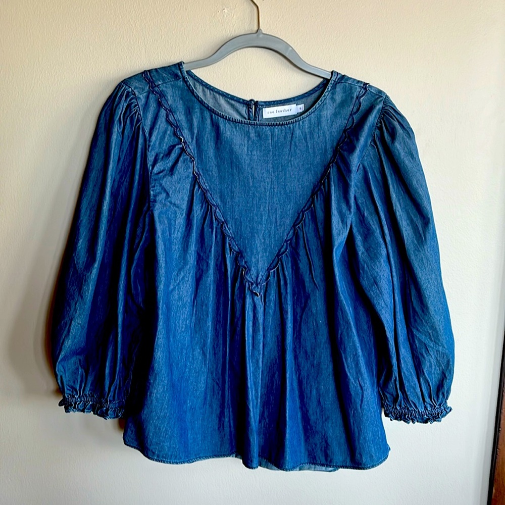 rae feather size small denim shirt gathered bib front